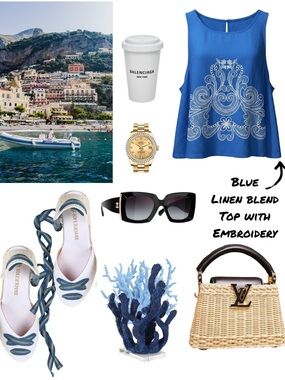 Joie Blue Linen-Blend Embroidered Tank Top